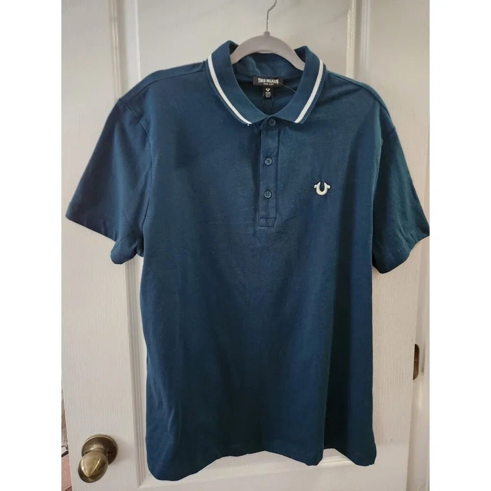 True Religion Polo Shirt Mens‎ Green Short Sleeve Collared Neck Classic Size M